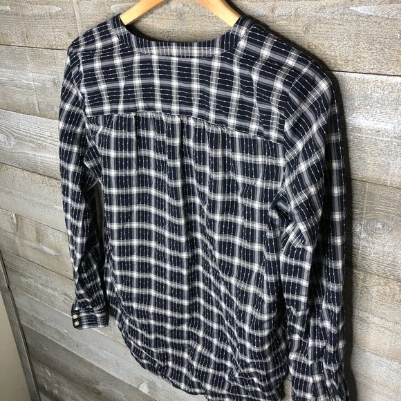 Ann Taylor LOFT small Plaid Bib Popover Henley Tunic Top spring lightweight - Picture 3 of 5